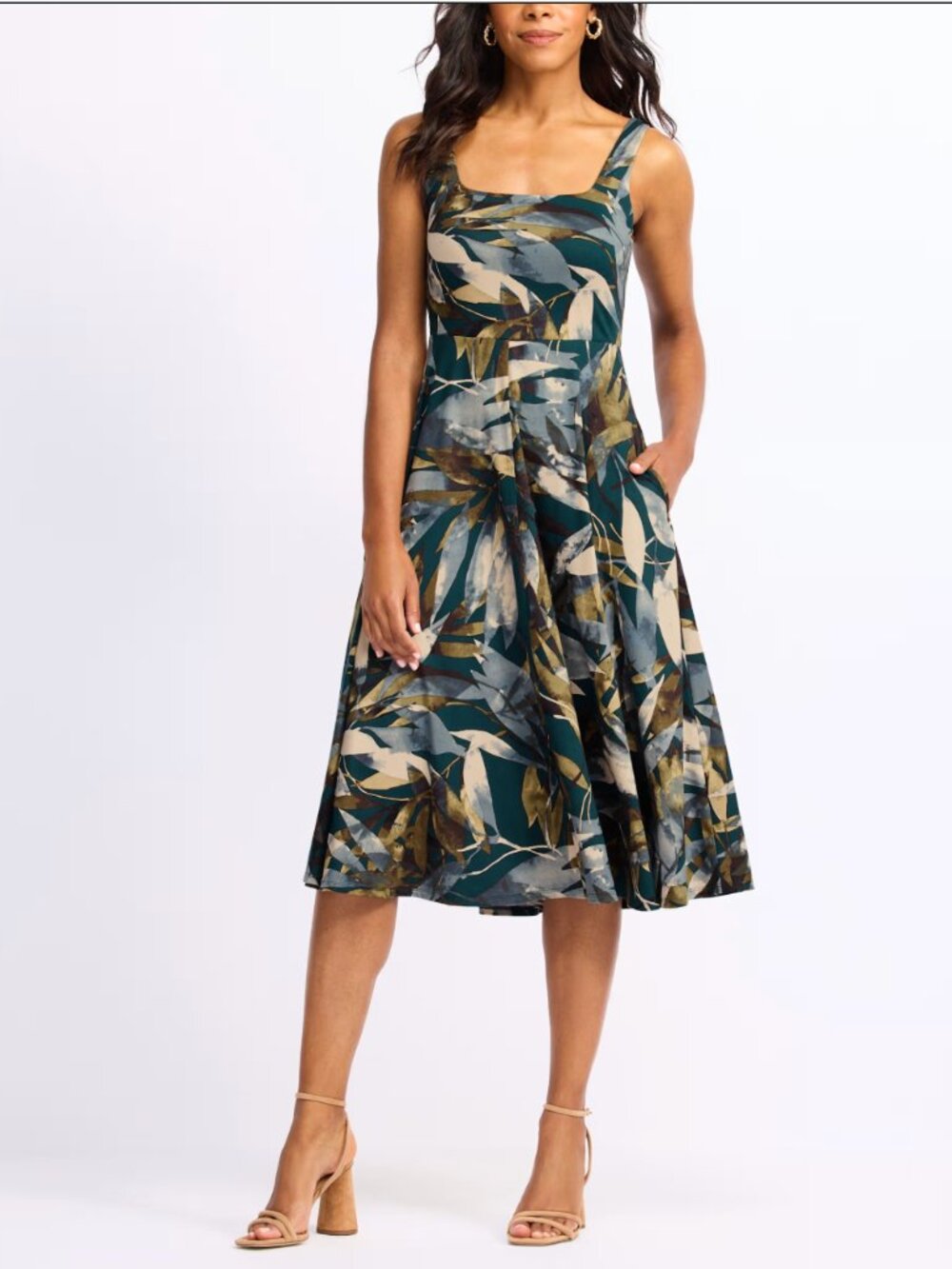 Nine Britton Marinca Teal Palm Midi Dress L